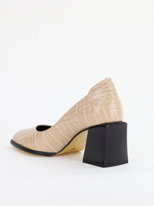 Pantofi cu Toc Gros Piele Ecologica Texturată Varf Rotund culoare Bej (BS612CAY2401562) 180