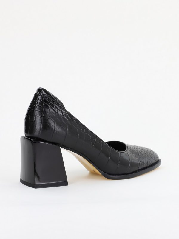 Pantofi cu Toc Gros Piele Ecologica Texturată Varf Rotund culoare Negru (BS612CAY2401559) 6