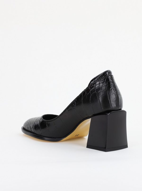 Pantofi cu Toc Gros Piele Ecologica Texturată Varf Rotund culoare Negru (BS612CAY2401559) 7