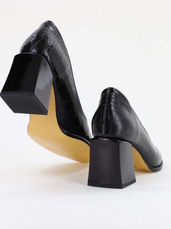 Pantofi cu Toc Gros Piele Ecologica Texturată Varf Rotund culoare Negru (BS612CAY2401559) 8