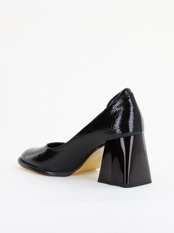 Pantofi cu Toc Gros Piele Ecologica Texturată Varf Rotund culoare Negru lucios(BS6122AY2401553) 7