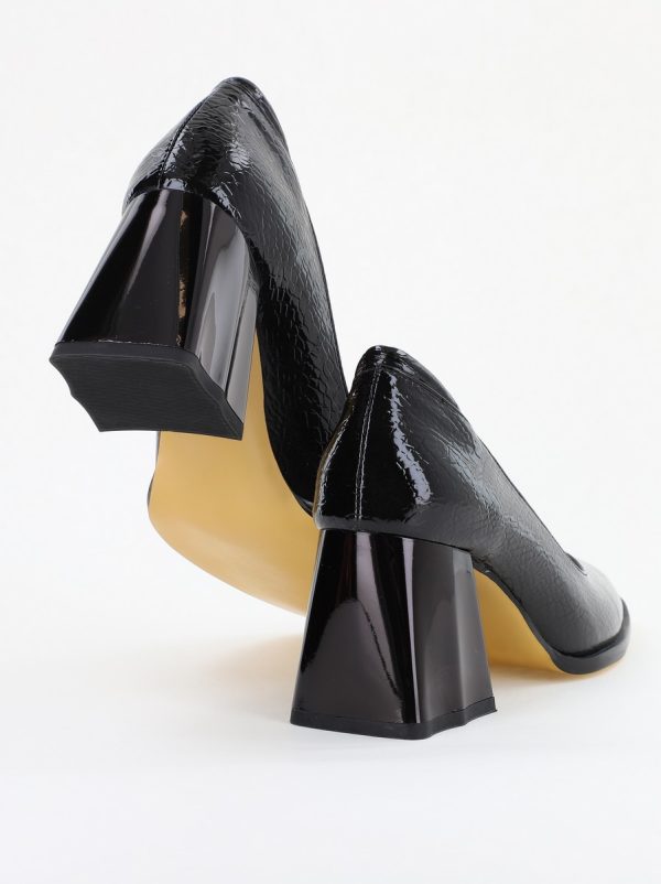 Pantofi cu Toc Gros Piele Ecologica Texturată Varf Rotund culoare Negru lucios(BS6122AY2401553) 8