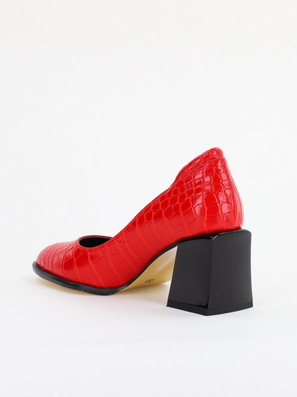 Pantofi cu Toc Gros Piele Ecologica Texturată Varf Rotund culoare Rosu (BS612CAY2401563) 7