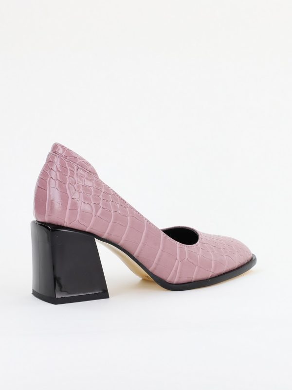 Pantofi cu Toc Gros Piele Ecologica Texturată Varf Rotund culoare Roz (BS612CAY2401560) 6