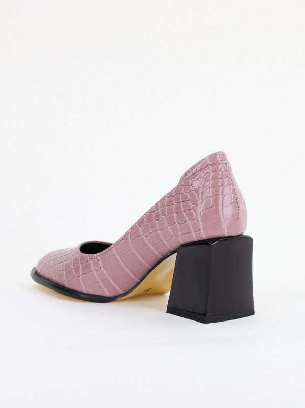 Pantofi cu Toc Gros Piele Ecologica Texturată Varf Rotund culoare Roz (BS612CAY2401560) 7