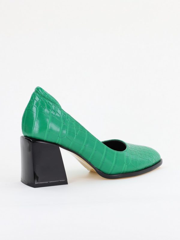 Pantofi cu Toc Gros Piele Ecologica Texturată Varf Rotund culoare Verde (BS612CAY2401561) 6