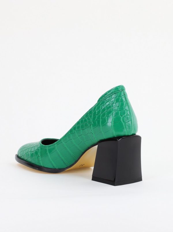 Pantofi cu Toc Gros Piele Ecologica Texturată Varf Rotund culoare Verde (BS612CAY2401561) 7