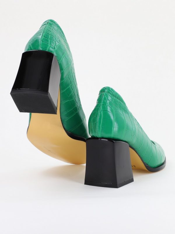 Pantofi cu Toc Gros Piele Ecologica Texturată Varf Rotund culoare Verde (BS612CAY2401561) 8