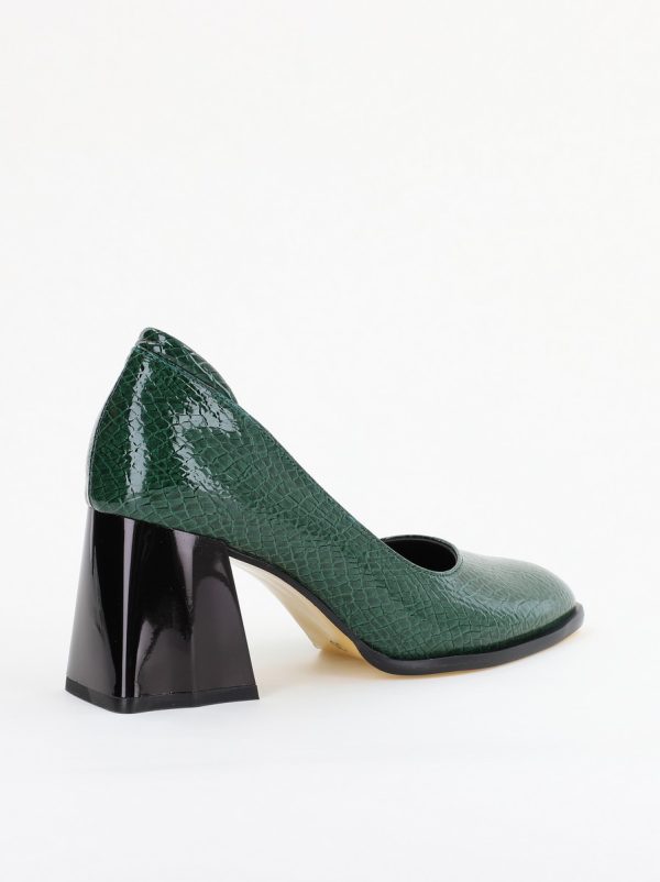 Pantofi cu Toc Gros Piele Ecologica Texturată Varf Rotund culoare Verde lucios(BS6122AY2401554) 6