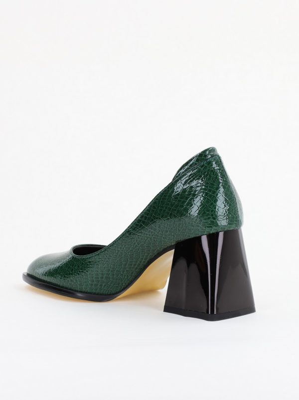 Pantofi cu Toc Gros Piele Ecologica Texturată Varf Rotund culoare Verde lucios(BS6122AY2401554) 7