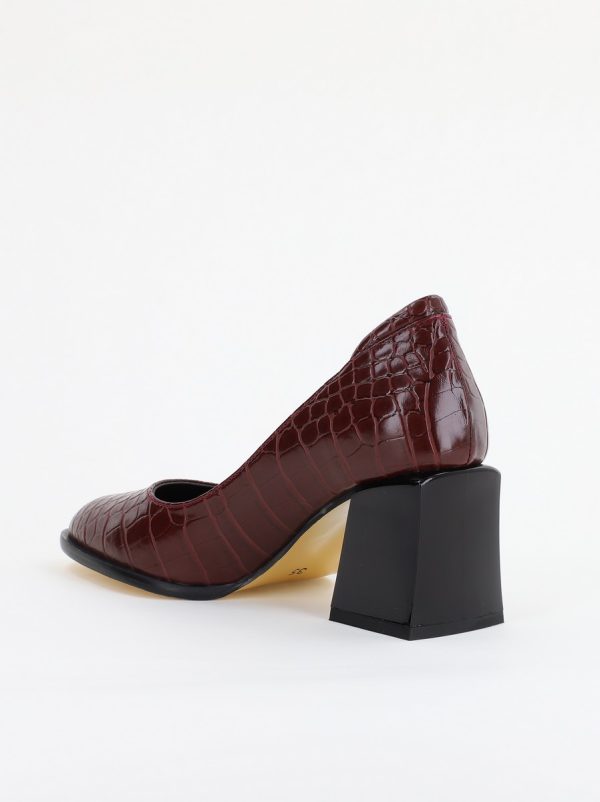 Pantofi cu Toc Gros Piele Ecologica Texturată Varf Rotund culoare Vișiniu(BS612CAY2401564) 11