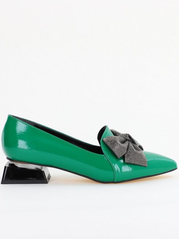 Pantofi cu Toc Jos Eleganti cu Fundita din Piele Ecologica culoare Verde (BS162BA2401522) 4