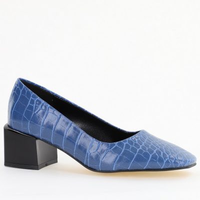 Incaltaminte Dama - Pantofi cu Toc Mic din Piele Ecologica Texturata culoare Albastru- BS127CAY2401548