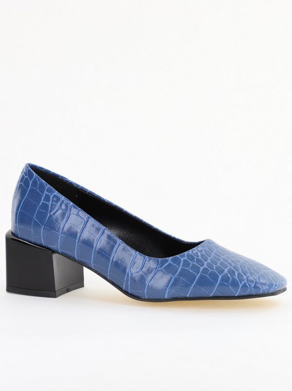Pantofi cu Toc Mic din Piele Ecologica Texturata culoare Albastru- BS127CAY2401548 5