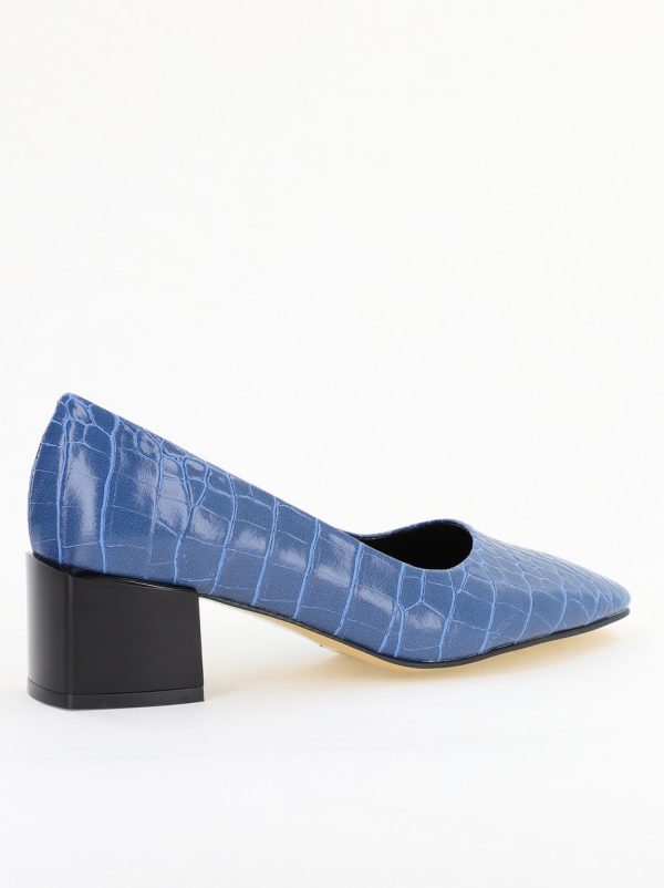 Pantofi cu Toc Mic din Piele Ecologica Texturata culoare Albastru- BS127CAY2401548 6