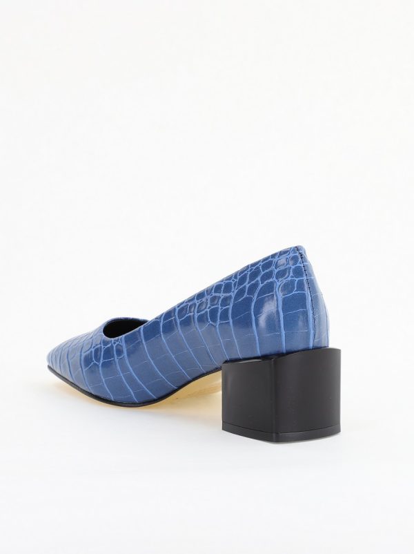 Pantofi cu Toc Mic din Piele Ecologica Texturata culoare Albastru- BS127CAY2401548 7