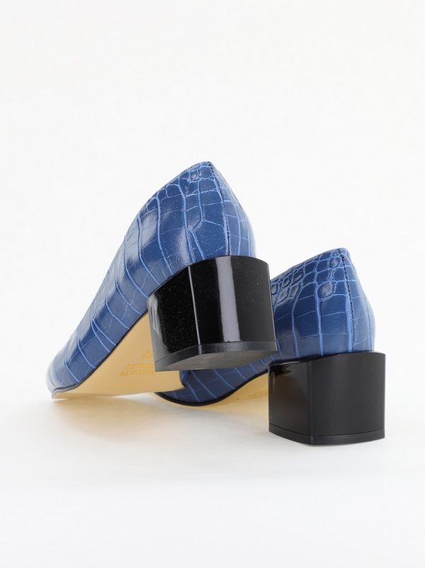 Pantofi cu Toc Mic din Piele Ecologica Texturata culoare Albastru- BS127CAY2401548 8
