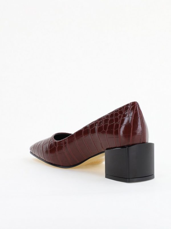 Pantofi cu Toc Mic din Piele Ecologica Texturata culoare Bordo - BS127CAY2401550 8