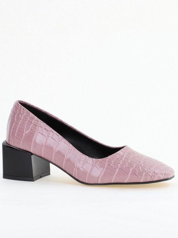 Pantofi cu Toc Mic din Piele Ecologica Texturata culoare Roz - BS127CAY2401546 5