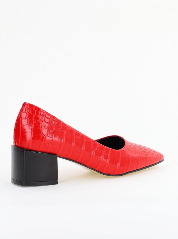 Pantofi cu Toc Mic din Piele Ecologica Texturata culoare Rosu- BS127CAY2401547 6