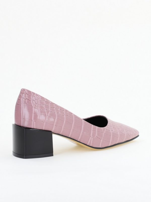Pantofi cu Toc Mic din Piele Ecologica Texturata culoare Roz - BS127CAY2401546 6