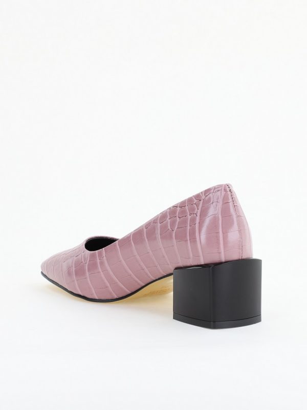 Pantofi cu Toc Mic din Piele Ecologica Texturata culoare Roz - BS127CAY2401546 176