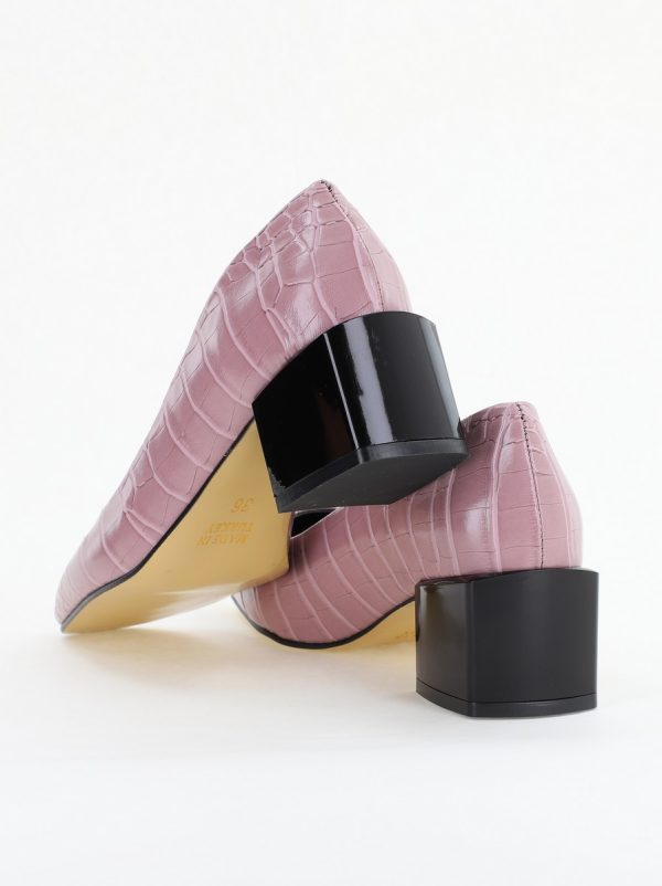 Pantofi cu Toc Mic din Piele Ecologica Texturata culoare Roz - BS127CAY2401546 8