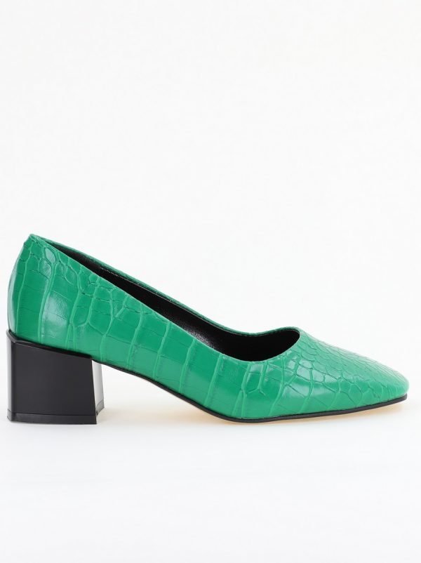 Pantofi cu Toc Mic din Piele Ecologica Texturata culoare Verde - BS127CAY2401549 5