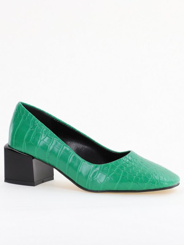 Incaltaminte Dama - Pantofi cu Toc Mic din Piele Ecologica Texturata culoare Verde - BS127CAY2401549