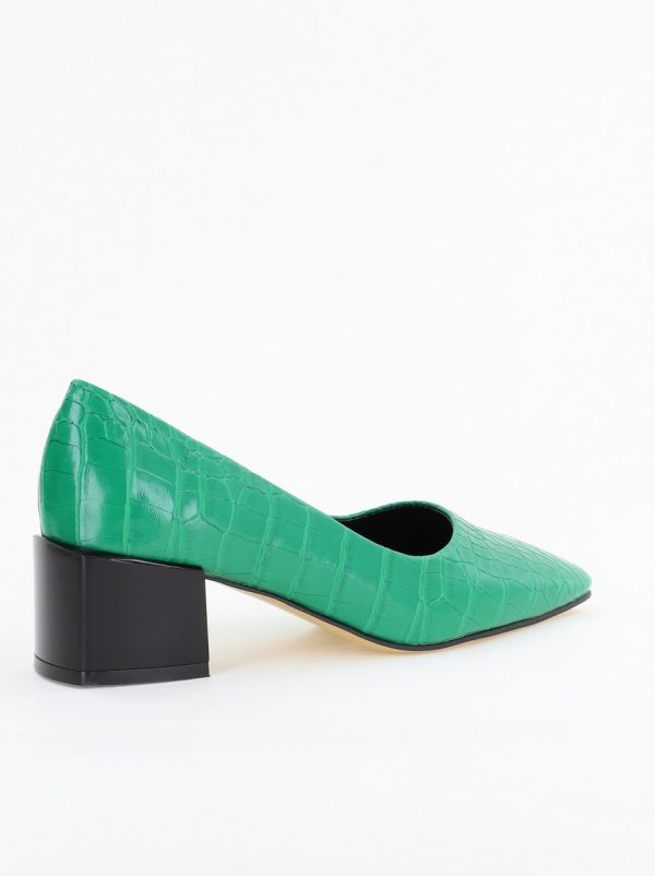 Pantofi cu Toc Mic din Piele Ecologica Texturata culoare Verde - BS127CAY2401549 7