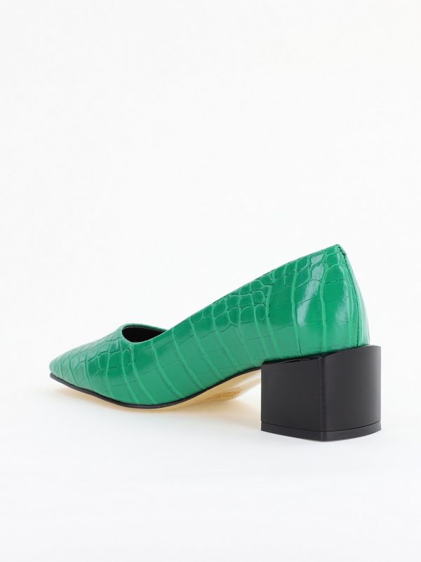 Pantofi cu Toc Mic din Piele Ecologica Texturata culoare Verde - BS127CAY2401549 8