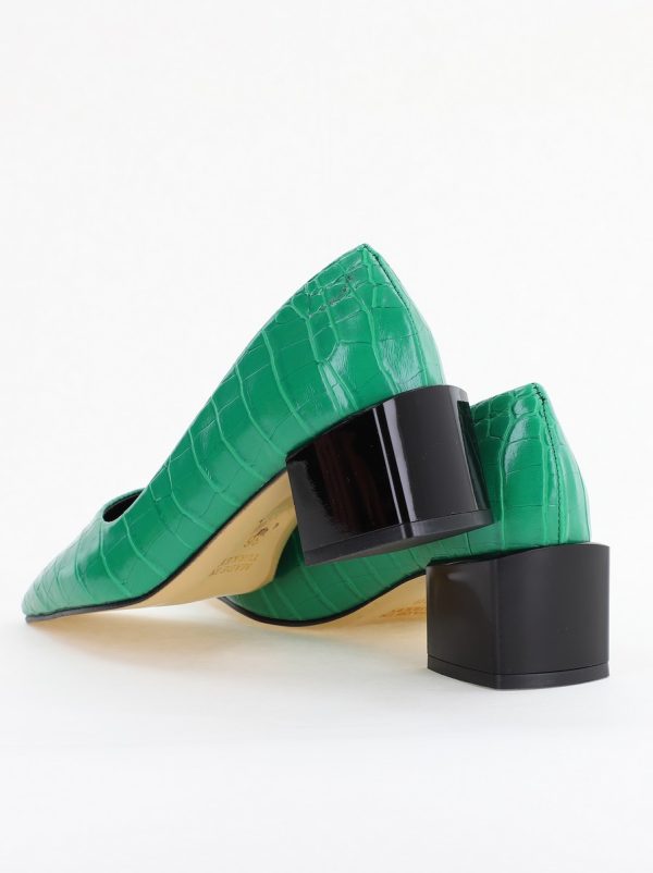 Pantofi cu Toc Mic din Piele Ecologica Texturata culoare Verde - BS127CAY2401549 9