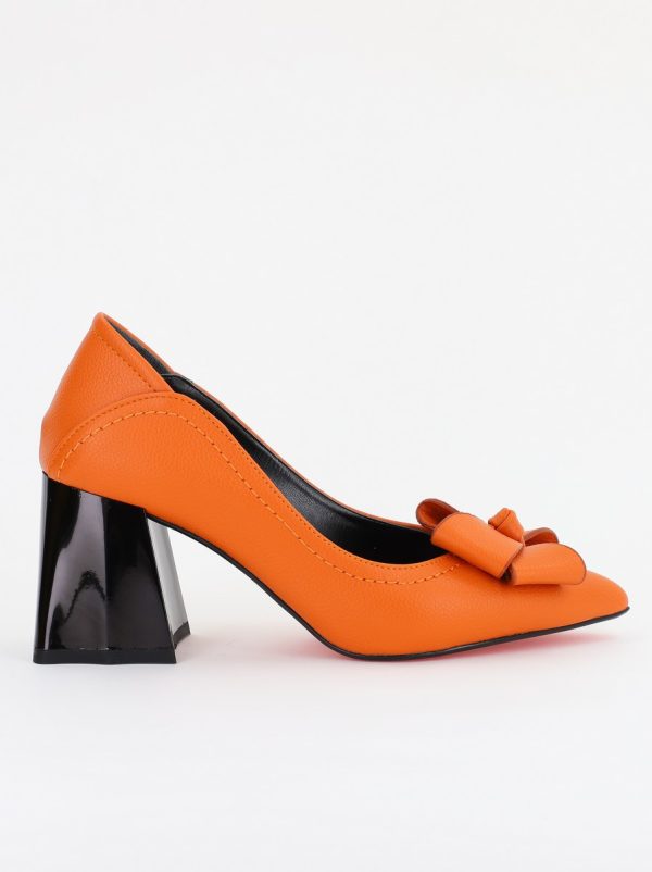 Pantofi Damă cu Toc din Piele Ecologică cu fundiță portocaliu (BS2000D2401598) 5