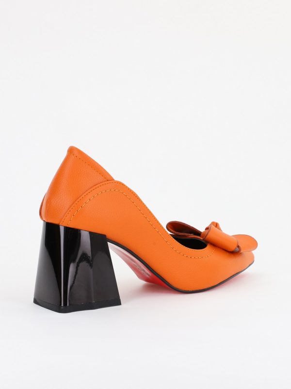 Pantofi Damă cu Toc din Piele Ecologică cu fundiță portocaliu (BS2000D2401598) 6