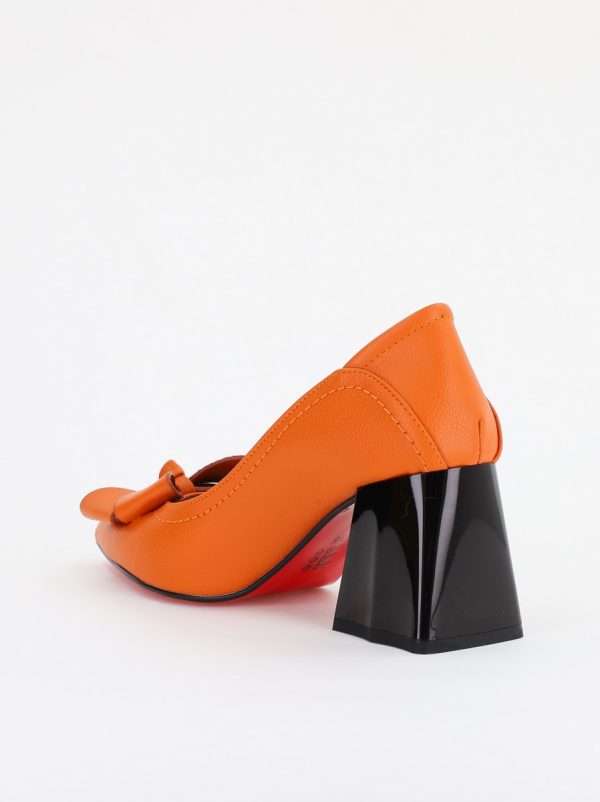 Pantofi Damă cu Toc din Piele Ecologică cu fundiță portocaliu (BS2000D2401598) 7
