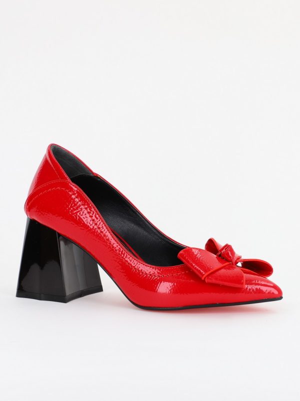 Pantofi Damă cu Toc din Piele Ecologică cu fundiță roșu lucios (BS2000D2401592) 4