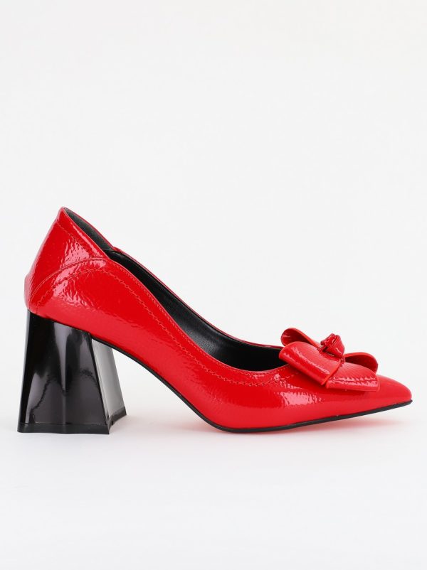 Pantofi Damă cu Toc din Piele Ecologică cu fundiță roșu lucios (BS2000D2401592) 5