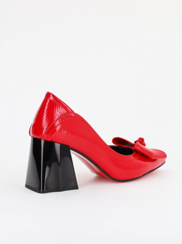 Pantofi Damă cu Toc din Piele Ecologică cu fundiță roșu lucios (BS2000D2401592) 6