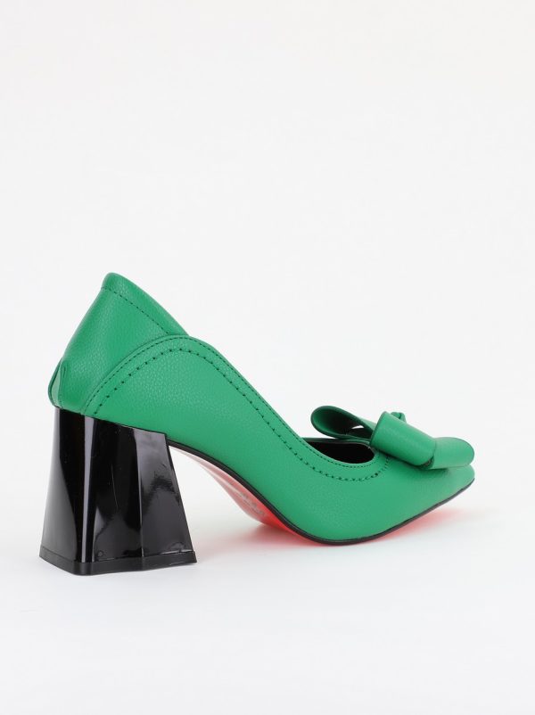 Pantofi Damă cu Toc din Piele Ecologică cu fundiță verde mat (BS2000D2401590) 6
