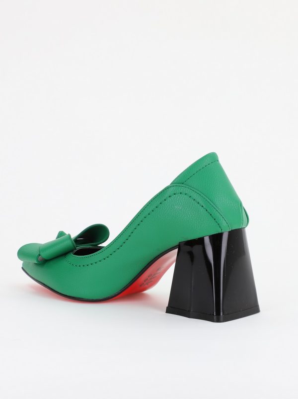 Pantofi Damă cu Toc din Piele Ecologică cu fundiță verde mat (BS2000D2401590) 7