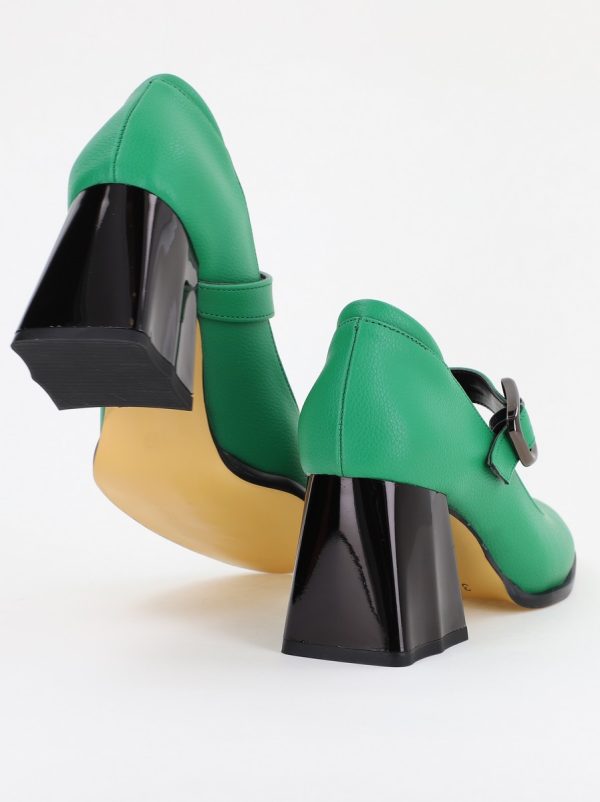 Pantofi Dama cu Toc Gros din Piele Ecologica Verde (BS683AY2401579) 8