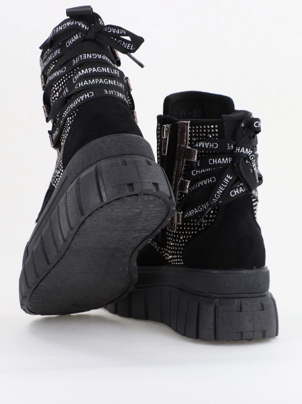 Pantofi damă sport casual înalti piele ecologică cu siret și fermoar Negru (BS337EV2401675) 4