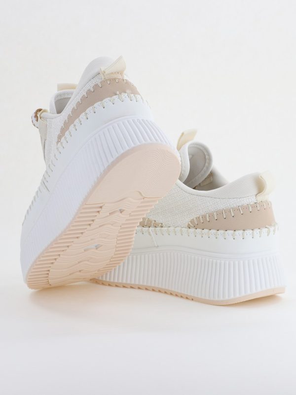 Pantofi damă sport piele ecologică si textil Alb Bej (BS288EV2401637) 7