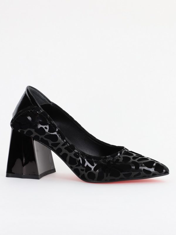 Incaltaminte Dama - Pantofi Dama Toc Piele Ecologica negru cu model (BS2001D2401612)