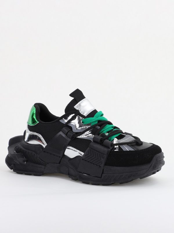Pantofi sport damă cu elemente design reflectorizante Negru cu verde (BS302EV2401624) 8