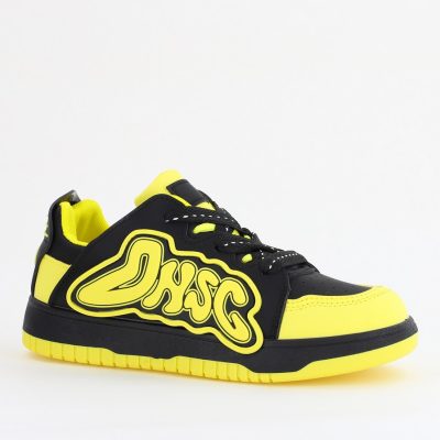 Pantofi Sport Dama - Sneakers damă sport piele ecologică Negru cu Verde lemon (BS296EV2401651)