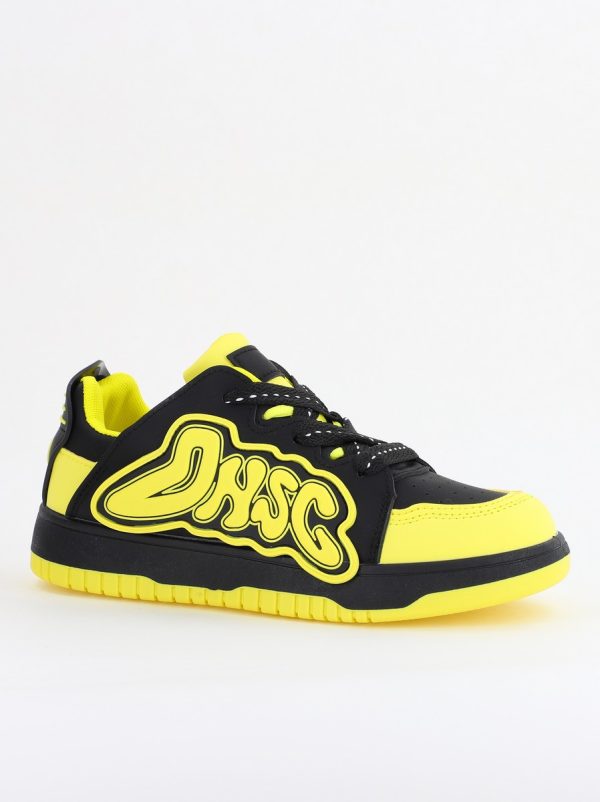 Pantofi Sport Dama - Sneakers damă sport piele ecologică Negru cu Verde lemon (BS296EV2401651)