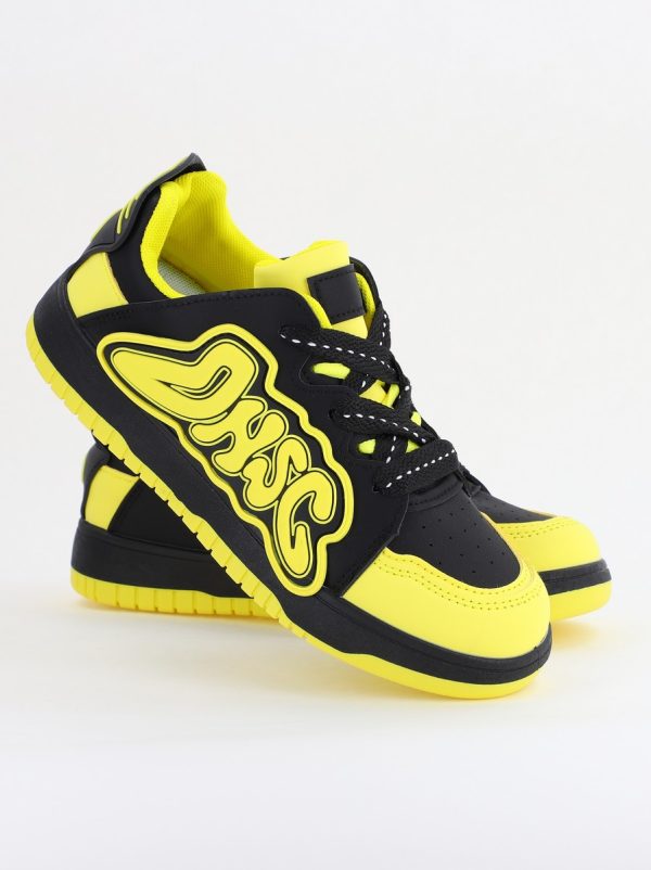 Sneakers damă sport piele ecologică Negru cu Verde lemon (BS296EV2401651) 5