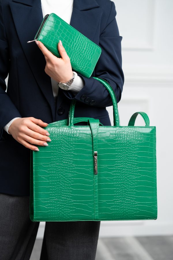 Set Geantă cu Portofel Office Piele Ecologică Texturat Verde (BS753SET2402508) 127
