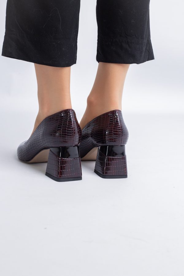 Pantofi Damă cu Toc Gros din Piele Ecologică texturată Vișiniu (BS51AY2402704) 7